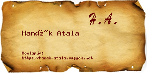 Hanák Atala névjegykártya